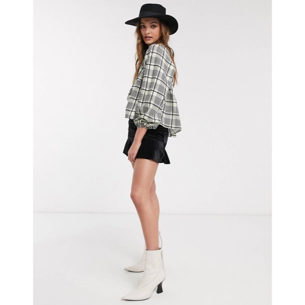 Topshop Smock Blouse in Green Check - Picture 4 of 10